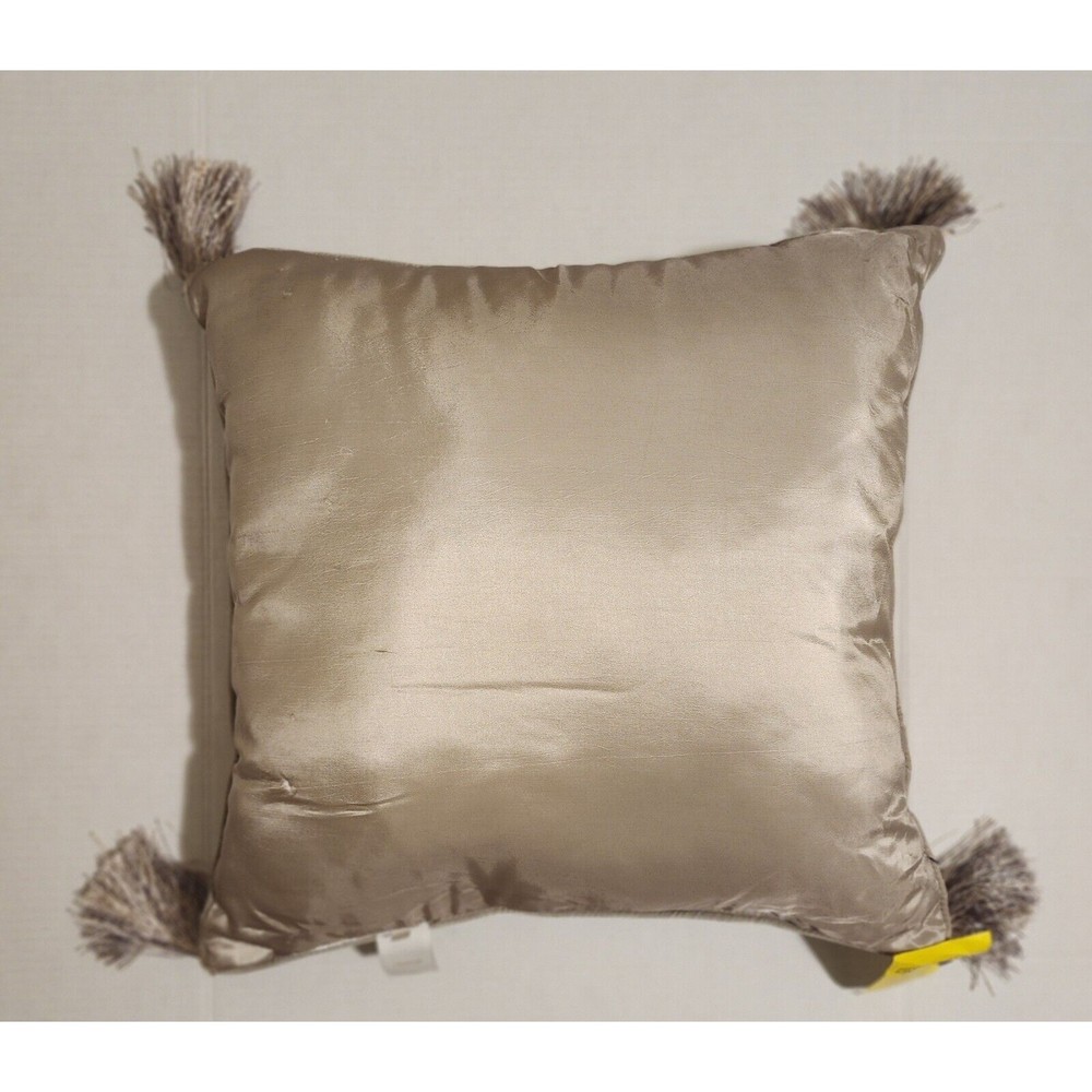 Royal Velvet JCP Decorative Pillow Embroidered Applique Tassels 18"x18" Beige - Picture 3 of 14